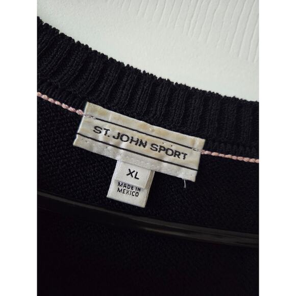 St John Sports XL Sweater Black Pink V Neck Pullover Wool Rayon Mexico - Picture 3 of 8